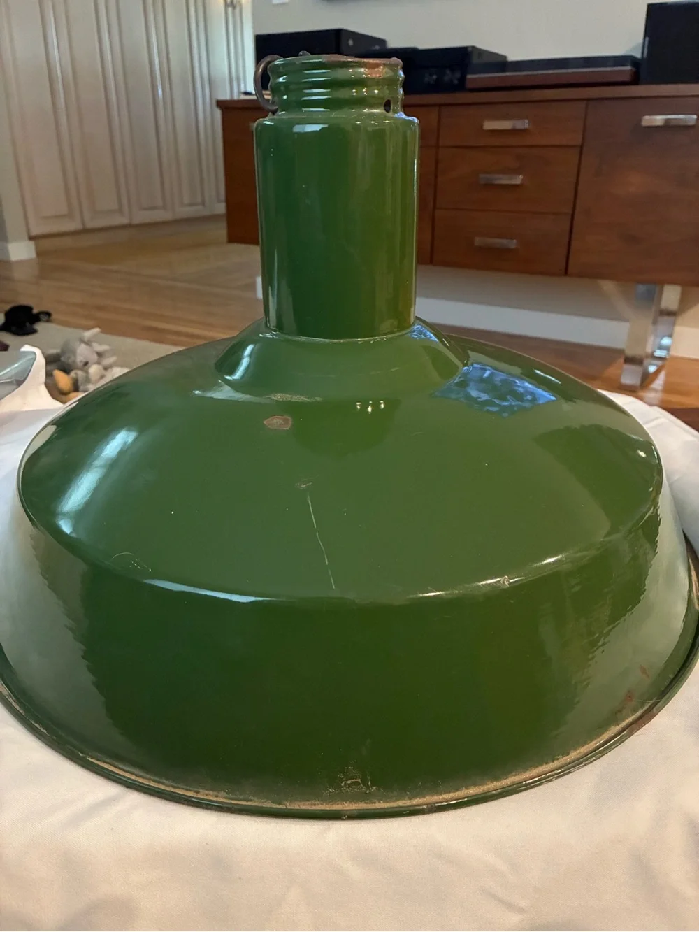 Green Enamel Industrial Pendant Shade VTG not reproduction!  Green Lamp Lantern